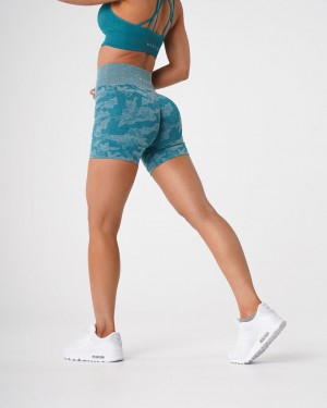 Women's NVGTN Camo Seamless Shorts Turquoise | OLFB-80479