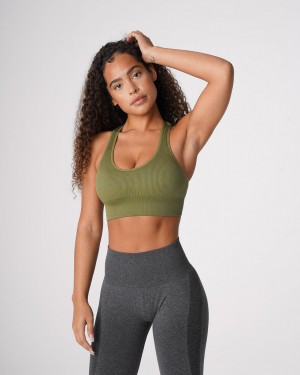 Women's NVGTN Galaxy Ribbed Seamless Sports Bras Khaki Green | NOEJ-46053