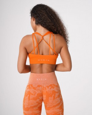 Women's NVGTN Galaxy Ribbed Seamless Sports Bras Orange | FVWY-81759