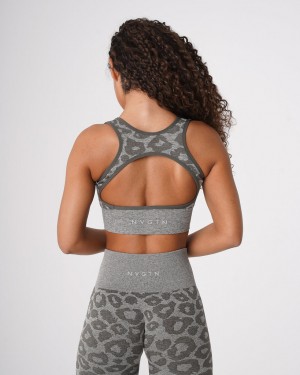 Women's NVGTN Leopard Eclipse Seamless Sports Bras Khaki Green | EUVO-92853