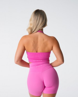 Women's NVGTN Limitless Ribbed Seamless Halter Sports Bras Pink | URFZ-69031