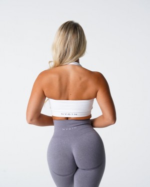 Women's NVGTN Limitless Ribbed Seamless Halter Sports Bras White | NATE-25394