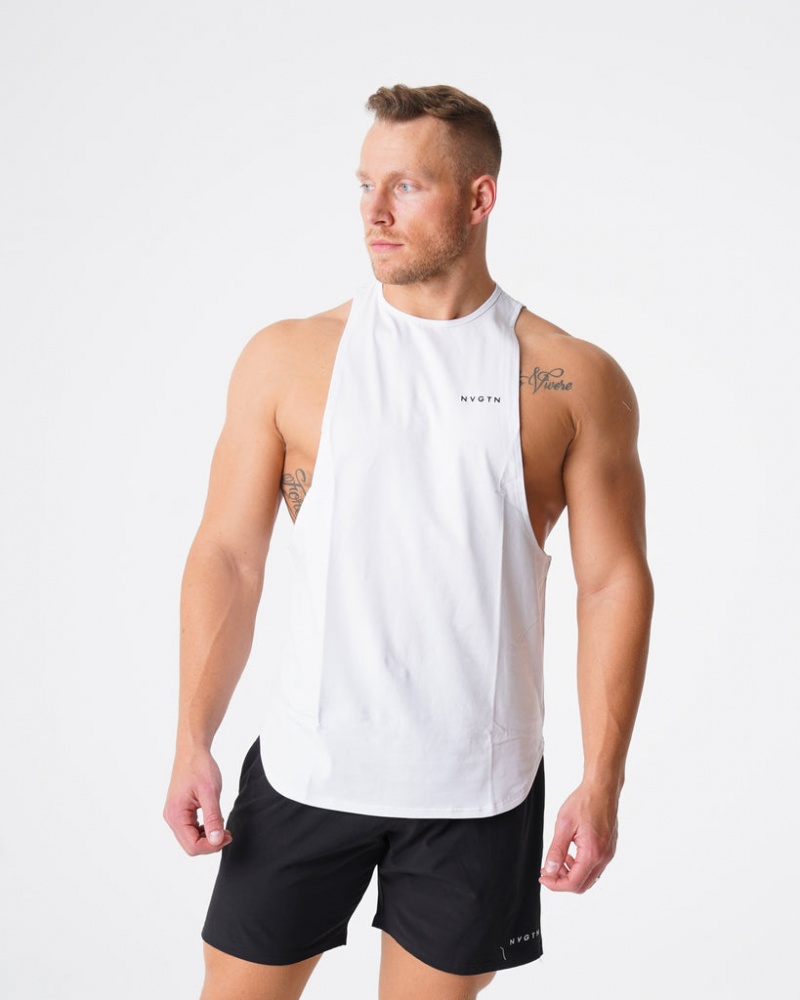 Men's NVGTN Navi Tanks White | FDOQ-75361