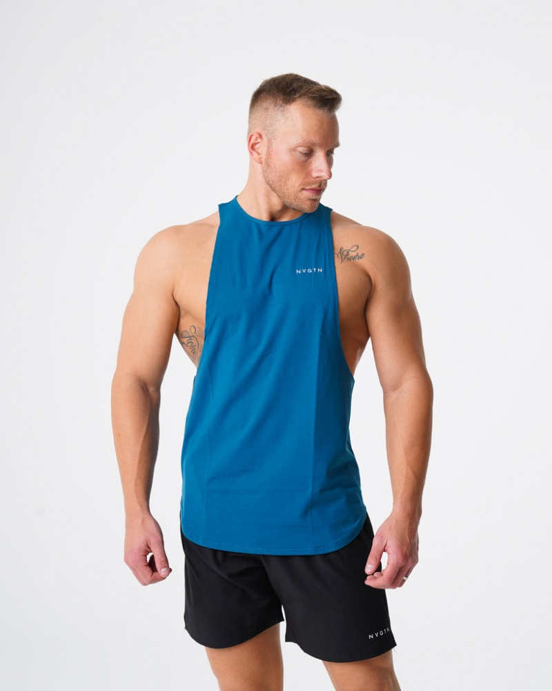 Men's NVGTN Pulse Fitted Tanks Blue | WGSH-97340