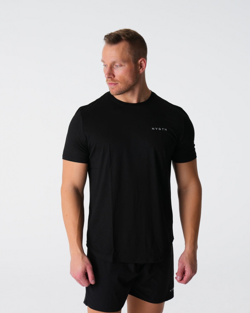 Men's NVGTN Tech Fitted T Shirts Black | BKUP-65218