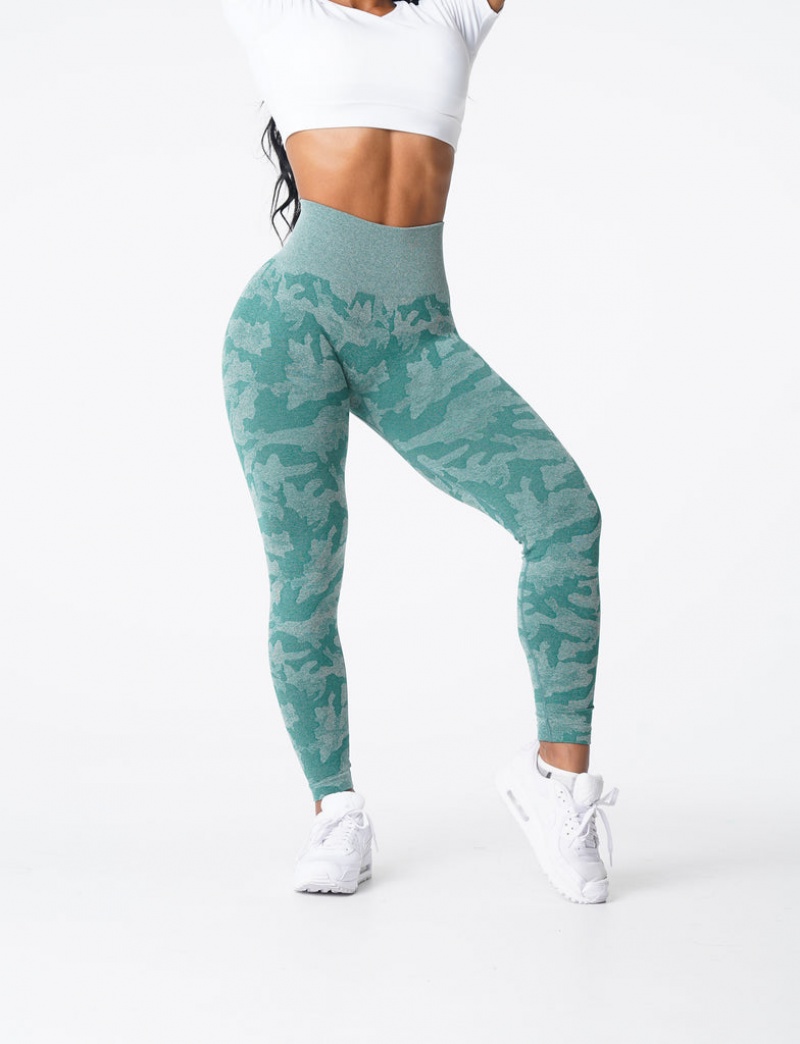 Women\'s NVGTN Camo Seamless Leggings Green | HCUE-23641