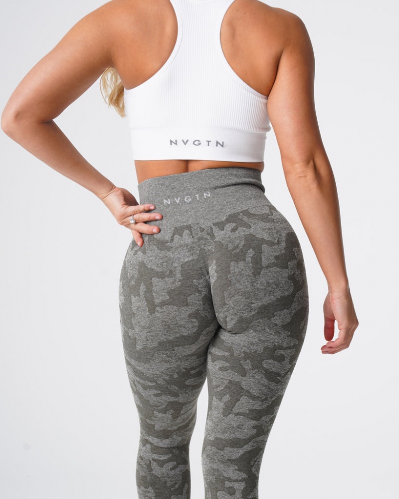 Women's NVGTN Camo Seamless Leggings Khaki Green | JRFT-71542