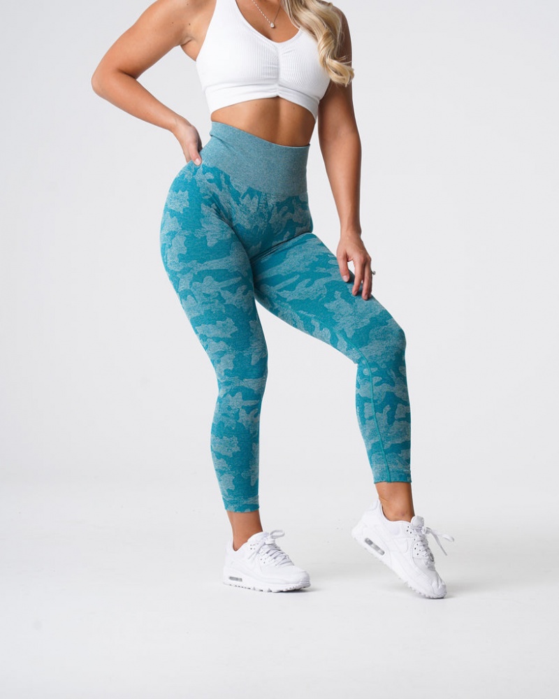 Women's NVGTN Camo Seamless Leggings Turquoise | DKQW-32594