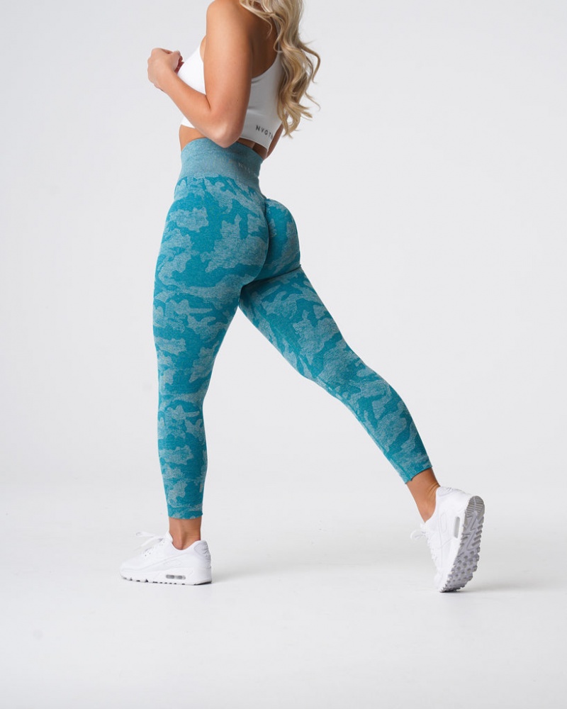 Women\'s NVGTN Camo Seamless Leggings Turquoise | DKQW-32594