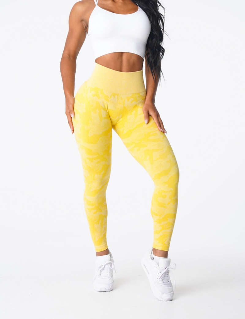 Women\'s NVGTN Camo Seamless Leggings Yellow | YRMX-35814