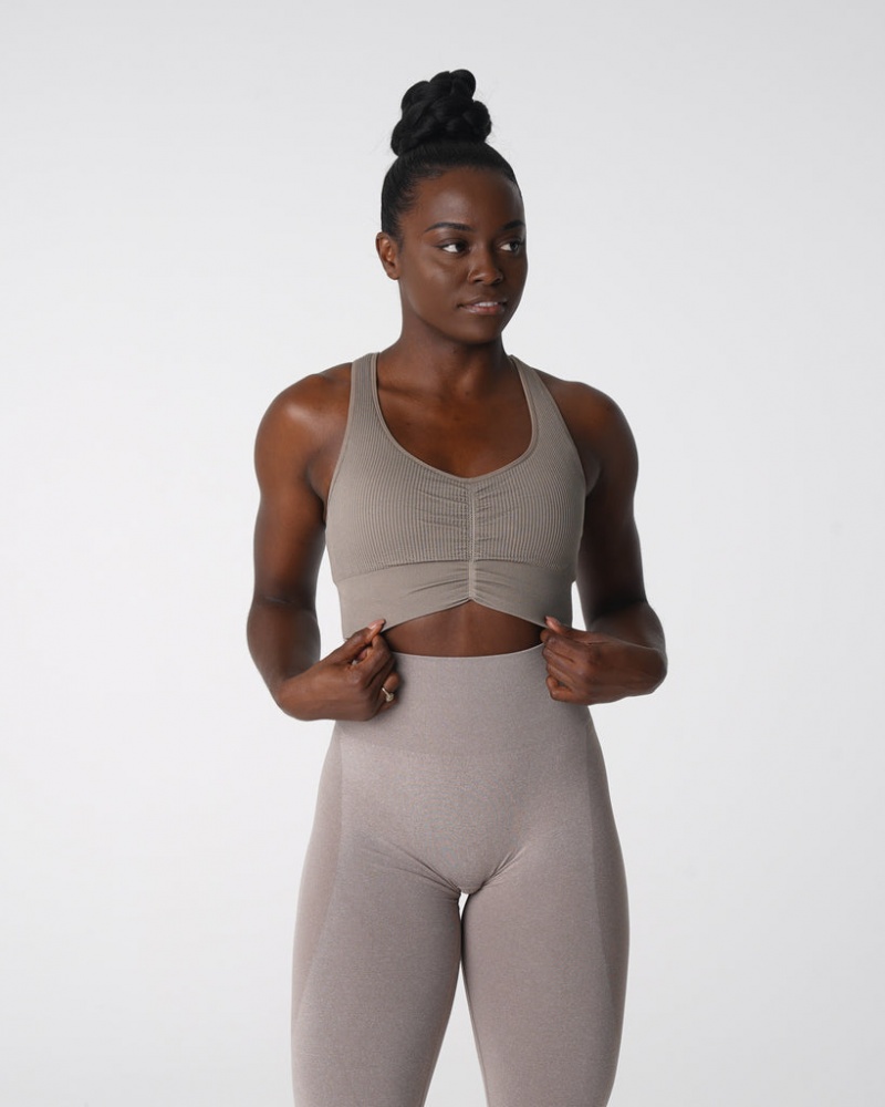 Women's NVGTN Cinched Seamless Sports Bras Grey Brown | CNPL-03827