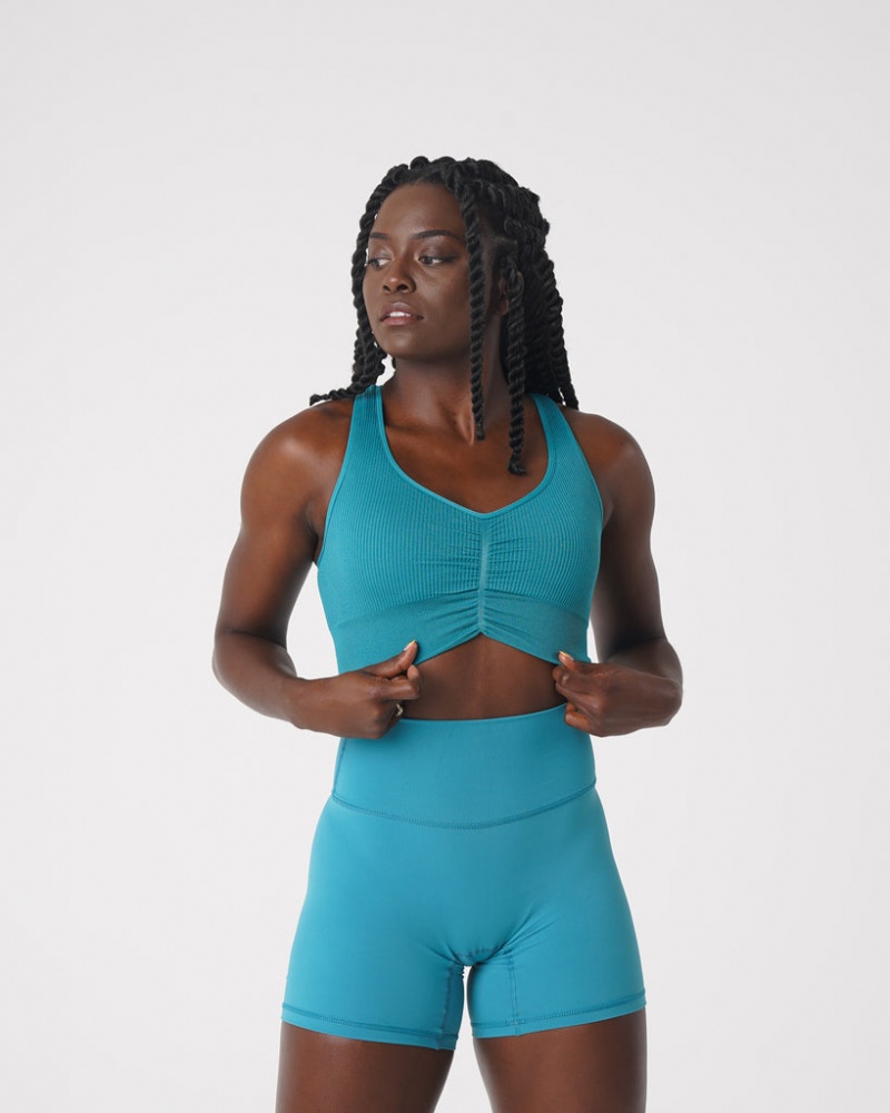 Women's NVGTN Cinched Seamless Sports Bras Turquoise | HFNR-25137