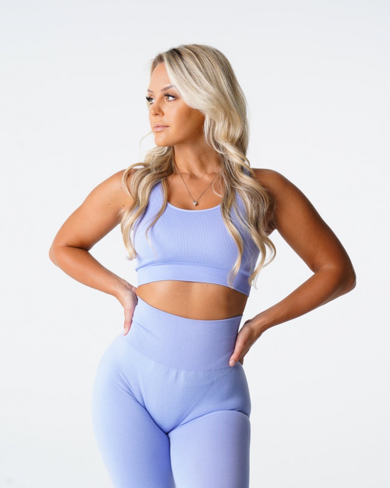 Women's NVGTN Desire Ribbed Seamless Sports Bras Blue | BJIR-57908