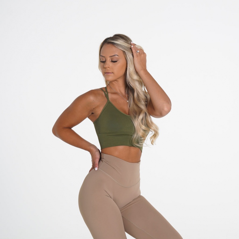 Women's NVGTN Flourish Seamless Sports Bras Khaki Green | WREF-14375