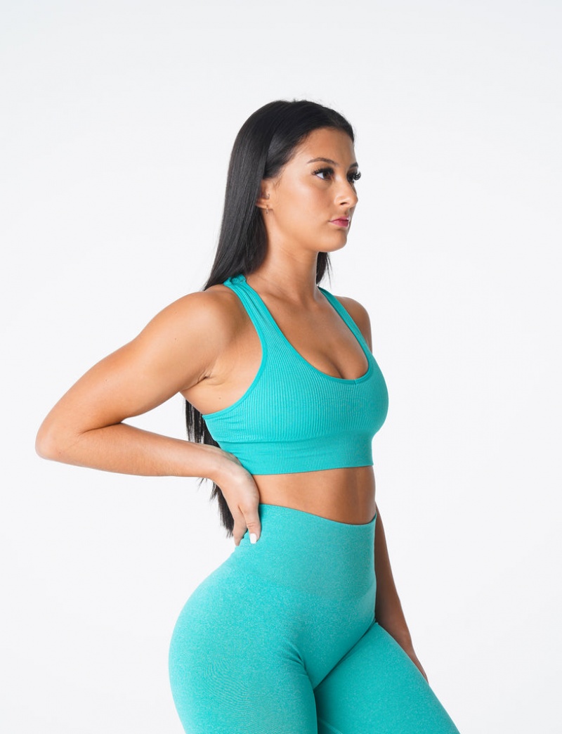 Women's NVGTN Galaxy Ribbed Seamless Sports Bras Turquoise | IMLX-07635