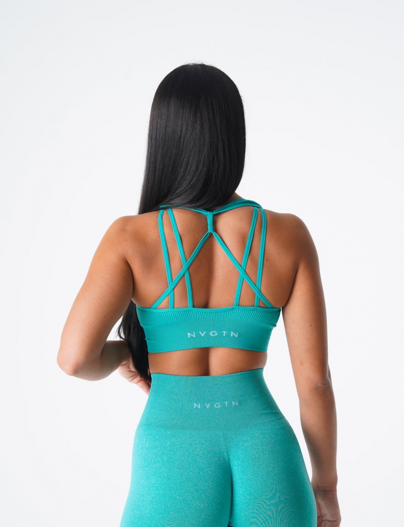 Women's NVGTN Galaxy Ribbed Seamless Sports Bras Turquoise | IMLX-07635