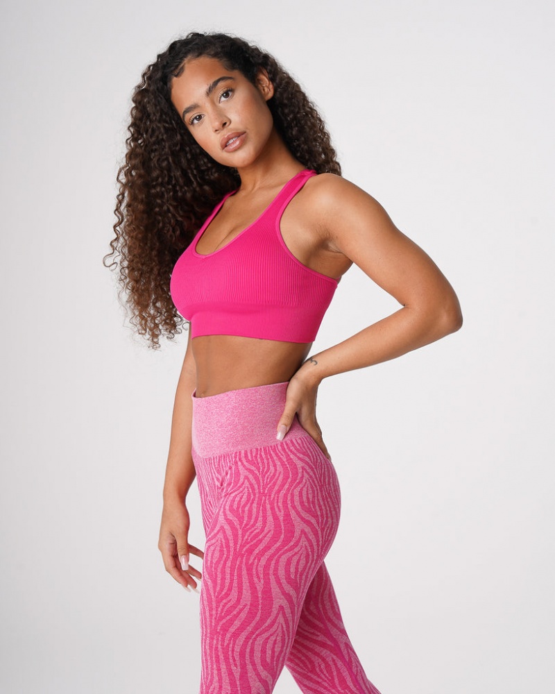 Women's NVGTN Galaxy Ribbed Seamless Sports Bras Fuchsia | TWDK-56387