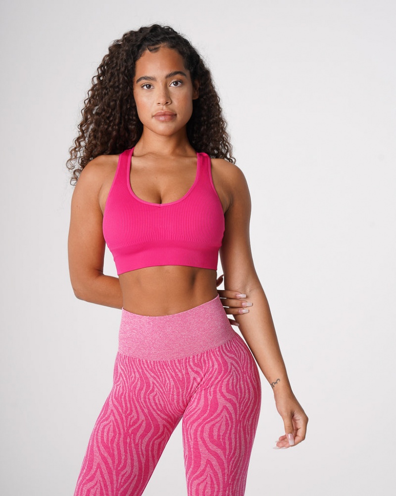 Women's NVGTN Galaxy Ribbed Seamless Sports Bras Fuchsia | TWDK-56387