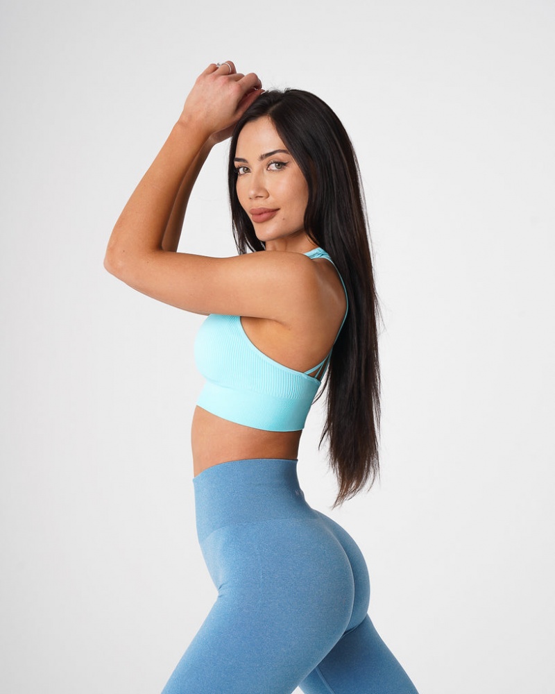 Women's NVGTN Galaxy Ribbed Seamless Sports Bras Light Turquoise | GHSE-32840