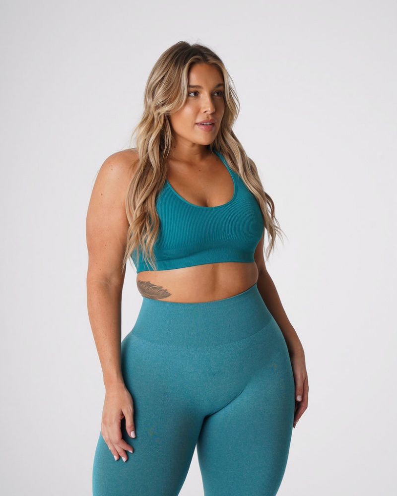 Women's NVGTN Galaxy Ribbed Seamless Sports Bras Turquoise | RSYT-38145