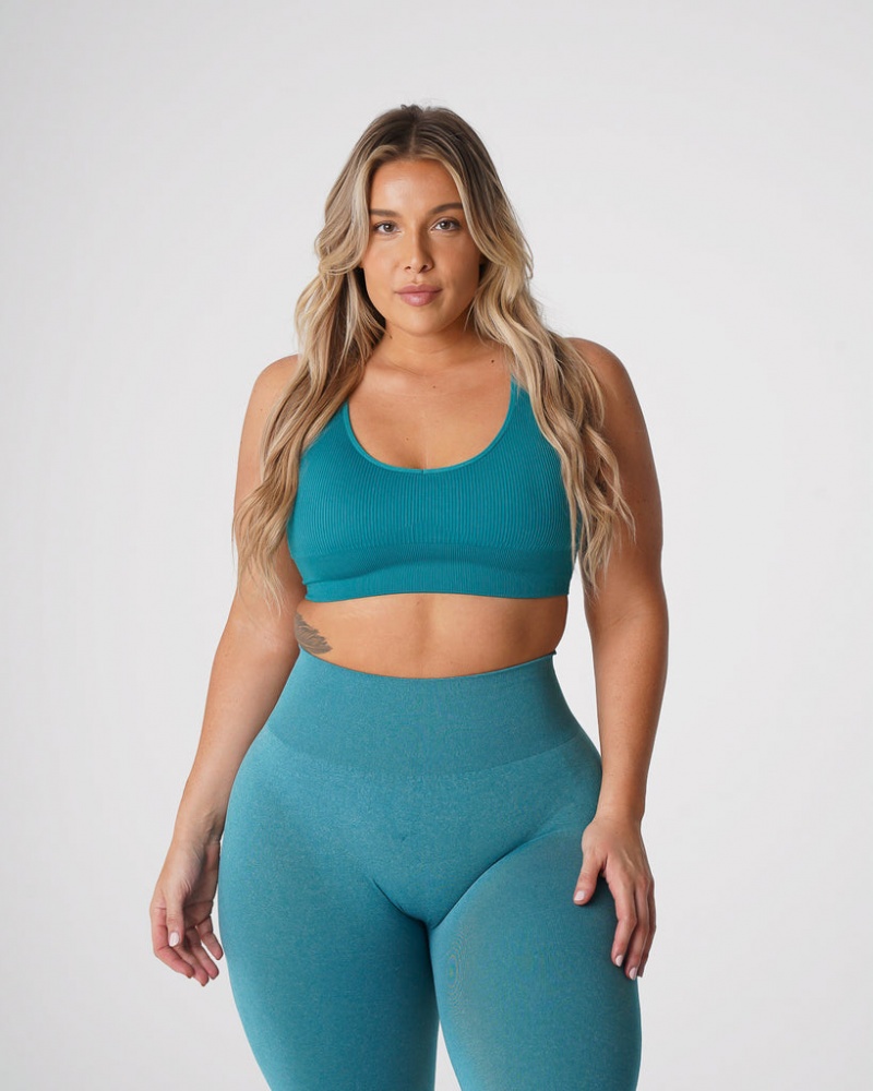 Women\'s NVGTN Galaxy Ribbed Seamless Sports Bras Turquoise | RSYT-38145