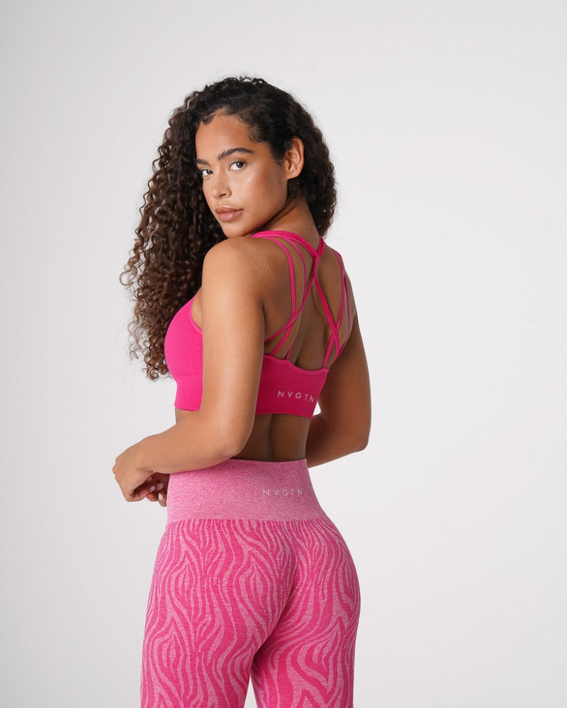 Women's NVGTN Galaxy Ribbed Seamless Sports Bras Fuchsia | RNBD-28694