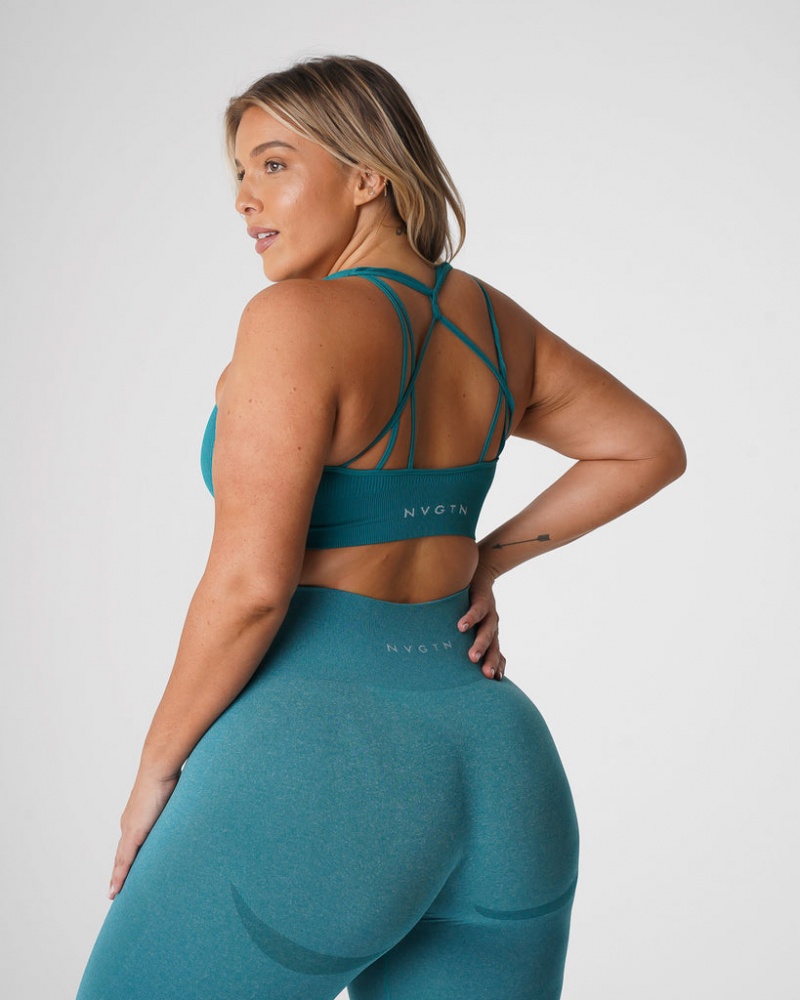 Women's NVGTN Galaxy Ribbed Seamless Sports Bras Turquoise | AXJG-52413