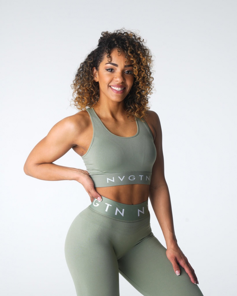 Women's NVGTN Legacy Sport Seamless Sports Bras Olive Green | RUKP-28964