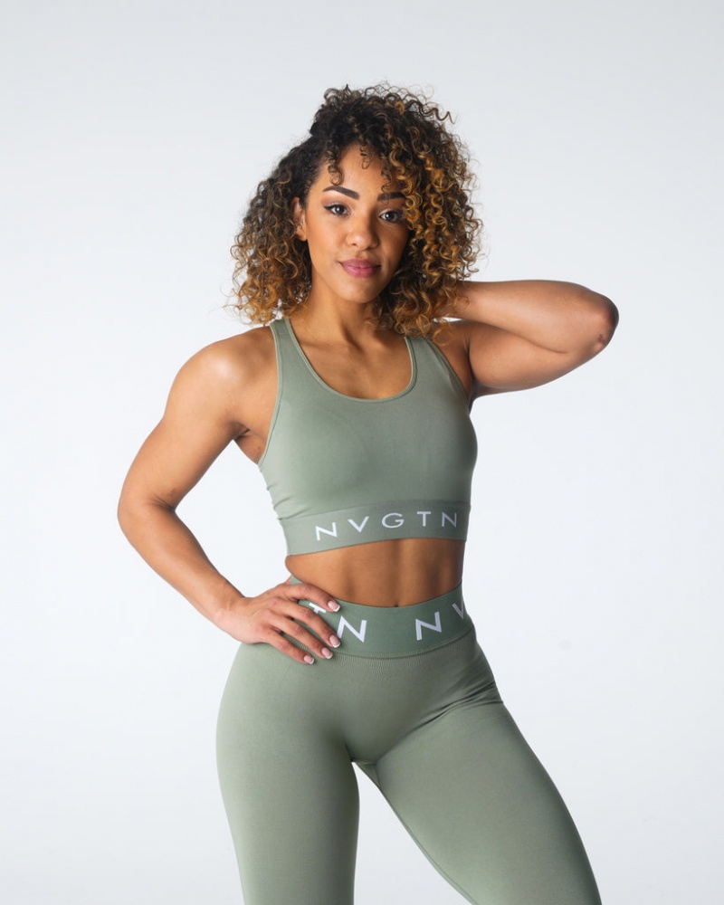 Women\'s NVGTN Legacy Sport Seamless Sports Bras Olive Green | RUKP-28964