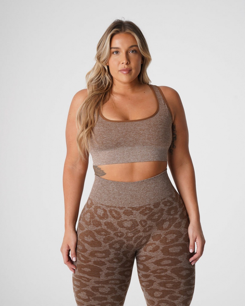 Women's NVGTN Leopard Eclipse Seamless Sports Bras Beige | HDAP-21587