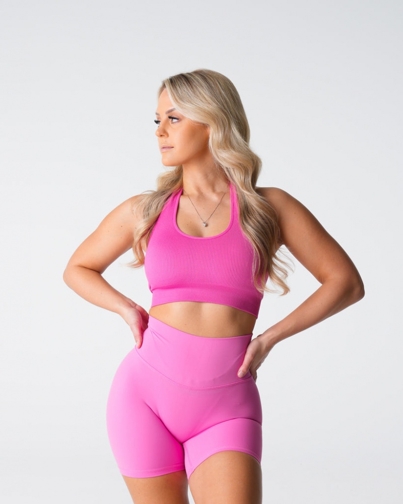 Women's NVGTN Limitless Ribbed Seamless Halter Sports Bras Pink | URFZ-69031