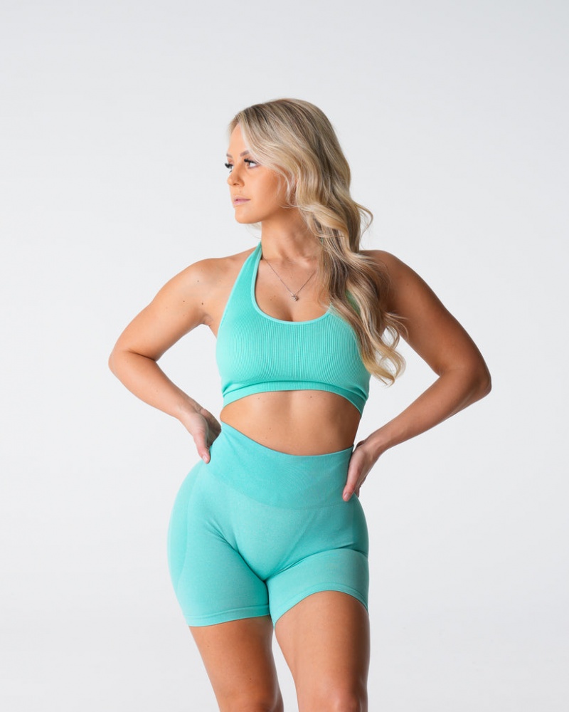 Women's NVGTN Limitless Ribbed Seamless Halter Sports Bras Mint | FVWL-71068