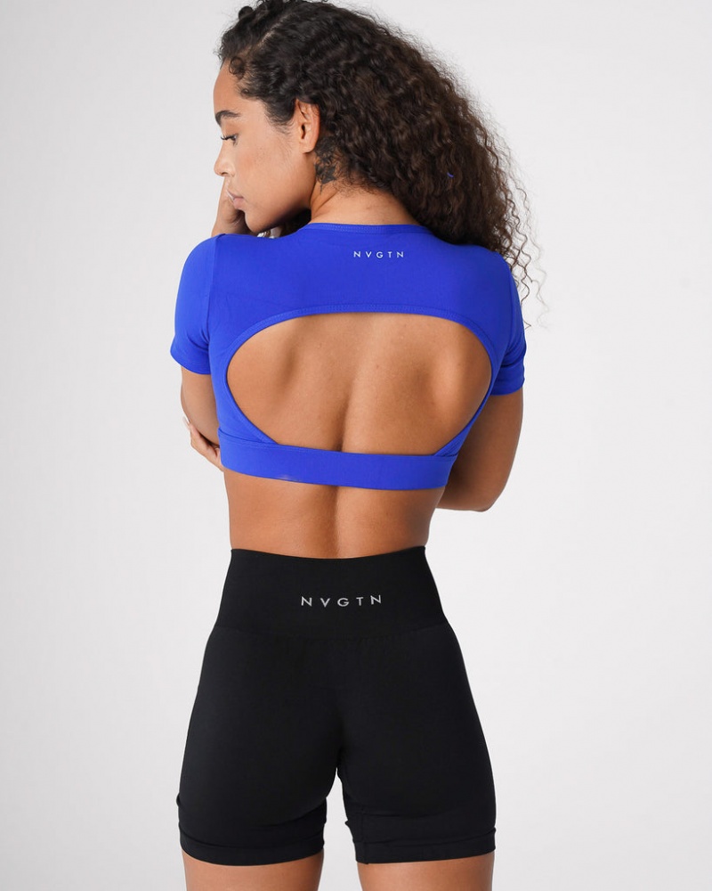 Women\'s NVGTN Open Back Sports Bras Blue | PWYJ-79134