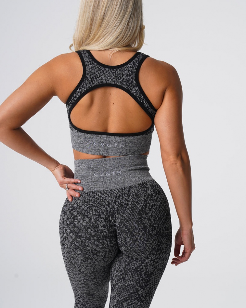 Women's NVGTN Snakeskin Eclipse Seamless Sports Bras Black | JEKF-56782