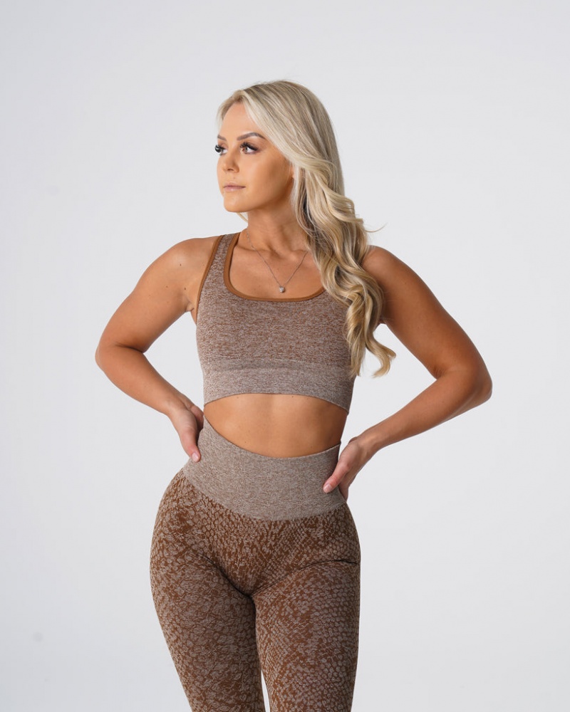 Women's NVGTN Snakeskin Eclipse Seamless Sports Bras Beige | CFNM-35789