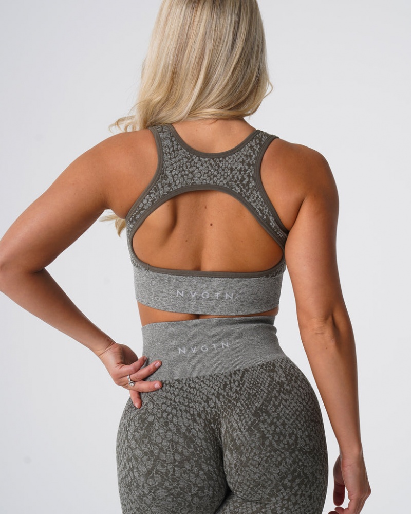 Women's NVGTN Snakeskin Eclipse Seamless Sports Bras Khaki Green | BXFT-79328