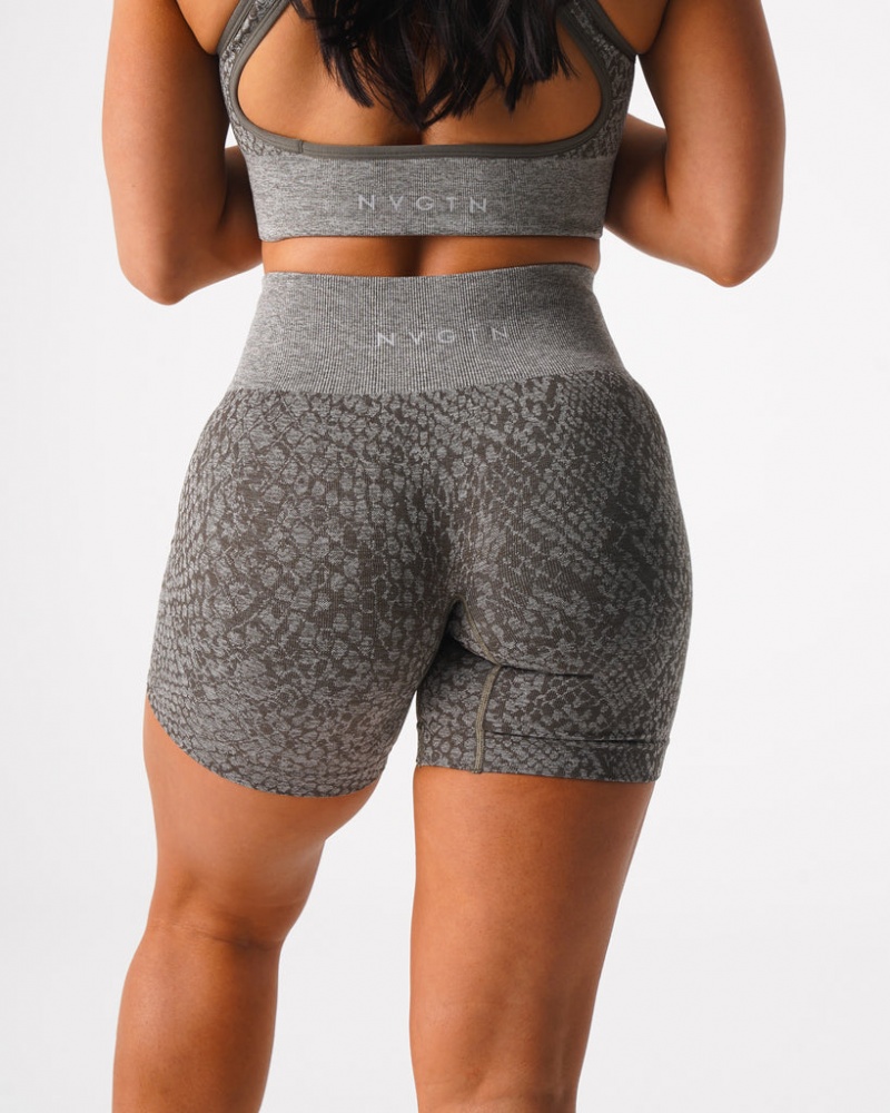 Women's NVGTN Snakeskin Seamless Shorts Khaki Green | ACPU-47132