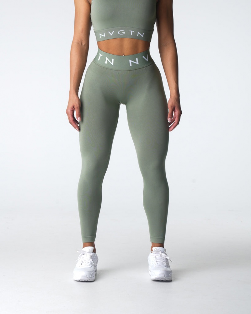 Women's NVGTN Sport Seamless Leggings Olive Green | GUIW-01256