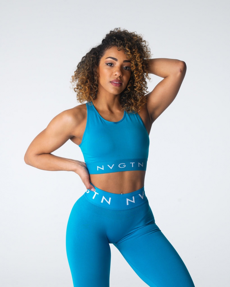 Women's NVGTN Trilogy Sport Seamless Sports Bras Blue | SERY-17403